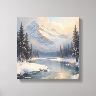Impressão Em Tela Cena de Montanha de Inverno Serena Pintura a óleo