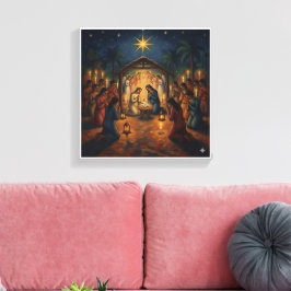 Impressão Em Tela Cena de Natal Noturna Sagrada – Natal Vibrante