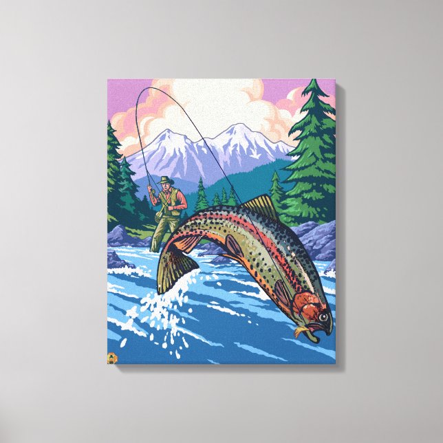 Impressão Em Tela Cena de Pesca de Voo - Anchorage, Alasca (Frente)