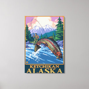 Impressão Em Tela Cena de Pesca de Voo - Ketchikan, Alasca