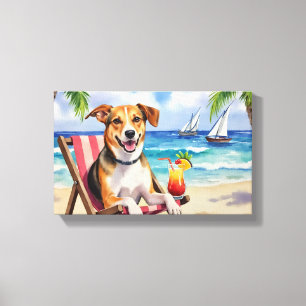 Impressão Em Tela Cena de Praia do Foxhound Inglês Americano