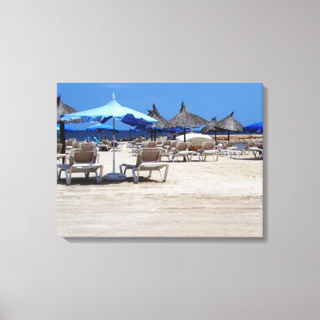 Impressão Em Tela Cena de Praia Sandy com Chairs & Umbrellas Wall Ar (Frente)