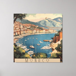 Impressão Em Tela Cena de Viagem do Porto de Mônaco Vintage com Text