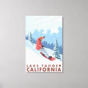 Impressão Em Tela Cena do Snowboarder - Lake Tahoe, Califórnia