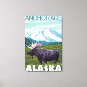 Impressão Em Tela Cena dos alces - Anchorage, Alaska