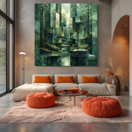 Impressão Em Tela Cena Geométrica de Florestas em Sombras de Abstrat