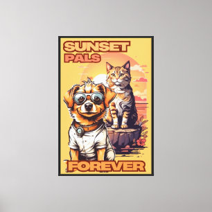 Impressão Em Tela Cena Gráfica de Amigos Sunset Vivid