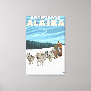 Impressão Em Tela Cena Sledding do cão - Anchorage, Alaska
