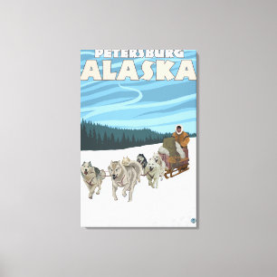 Impressão Em Tela Cena Sledding do cão - Petersburgo, Alaska