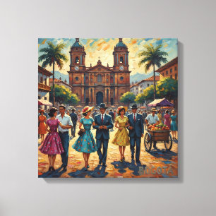 Impressão Em Tela Cena Vintage da Praça Colonial Bogotá em Tela Esti