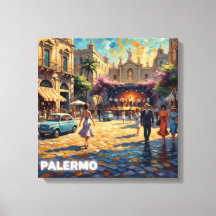 Impressão Em Tela Cena Vintage Praça Dourada de Palermo em Tela