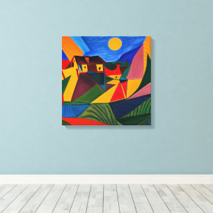 Impressão Em Tela Cenário colorido de vila abstrata