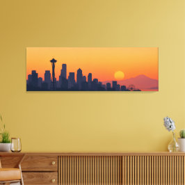 Impressão Em Tela Cenário Minimalista de Seattle ao Pôr do Sol Moder