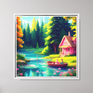 Impressão Em Tela Cenário natural com algodão rosa
