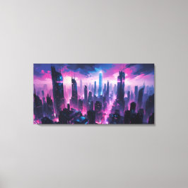 Impressão Em Tela Cenário Urbano Abstrato Cyberpunk Glowing