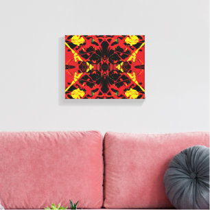 Impressão Em Tela Centro Vulcânico Vermelho Preto Abstrato Espelhado