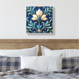 Impressão Em Tela Cerâmica Floral Azul e Branco