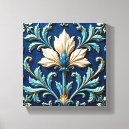 Impressão Em Tela Cerâmica Floral Azul e Branco