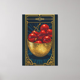 Impressão Em Tela Cerejas em tigela de mosaico dourado deco art