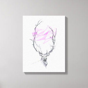 Impressão Em Tela Cervo e desenho de coração geométrico rosa Arte an