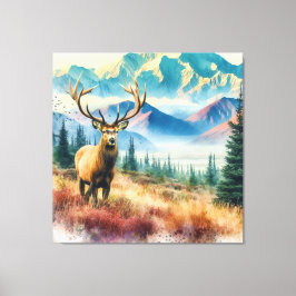 Impressão Em Tela Cervo em aquarela com galhadas 