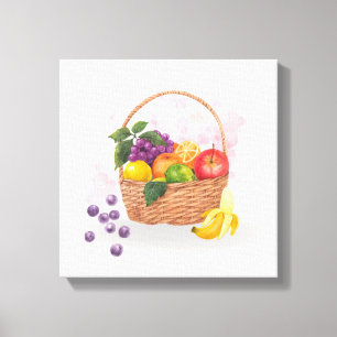 Impressão Em Tela Cesta de Frutas Vibrantes Arte em Aquarela
