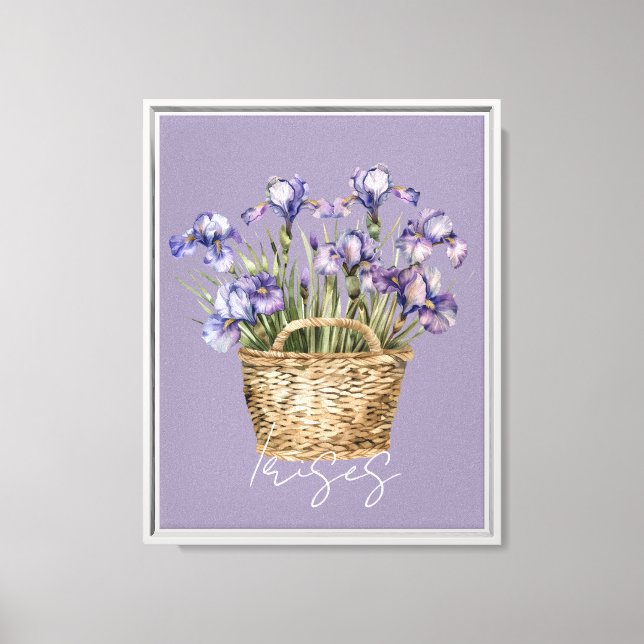 Impressão Em Tela Cesto de Flores de Íris Roxo (Frente)