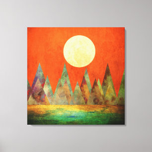 Impressão Em Tela Céu abstrato da laranja das montanhas da Lua chei