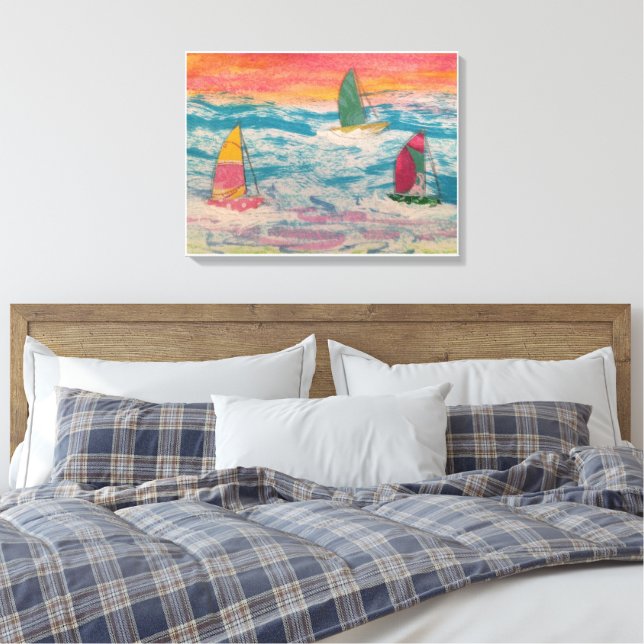 Impressão Em Tela Céu Laranja Navegando (Insitu(Quarto))