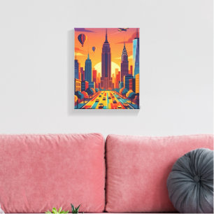 Impressão Em Tela Céu Minimalista de Nova York Cartaz de Viagem Retr