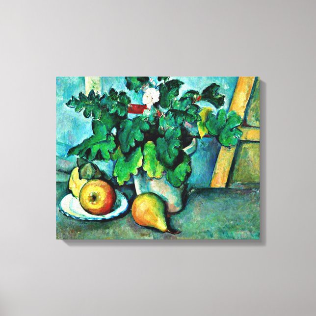 Impressão Em Tela Cezanne - Pote de Primroses e Frutas (Frente)