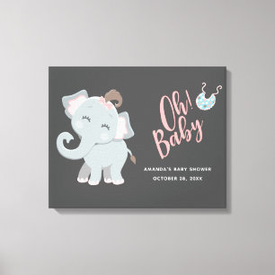 Impressão Em Tela Chá de Bebê de Menina Elefante Fofa