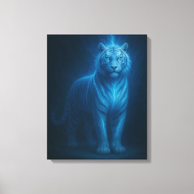 Impressão Em Tela Chama Azul Relâmpago Tigre Branco – Tempestade Cel (Frente)