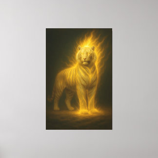 Impressão Em Tela Chama Dourada Tigre Branco – Pintura de Arte Fanta