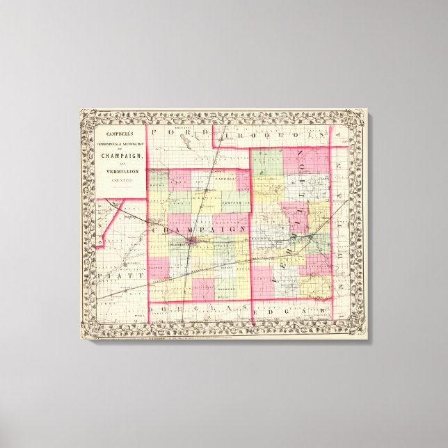 Impressão Em Tela Champaign, Condados Vermilion (Frente)