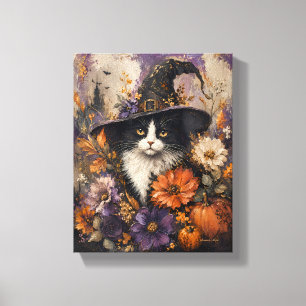 Impressão Em Tela Chapéu de Bruxa Gótico Fantasioso com Floral de Ou