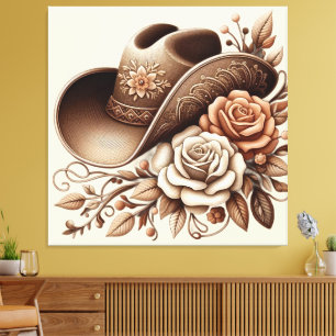 Impressão Em Tela Chapéu de Cowgirl Country Western com Flores