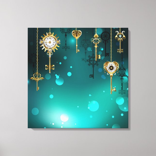 Impressão Em Tela Chaves de Esqueleto Anticas em Fundo Verde (Frente)