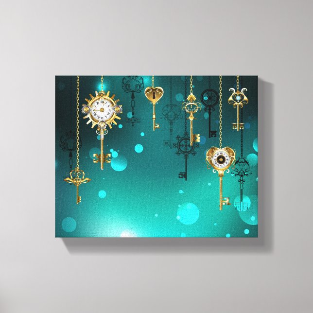 Impressão Em Tela Chaves de Esqueleto Anticas em Fundo Verde (Frente)