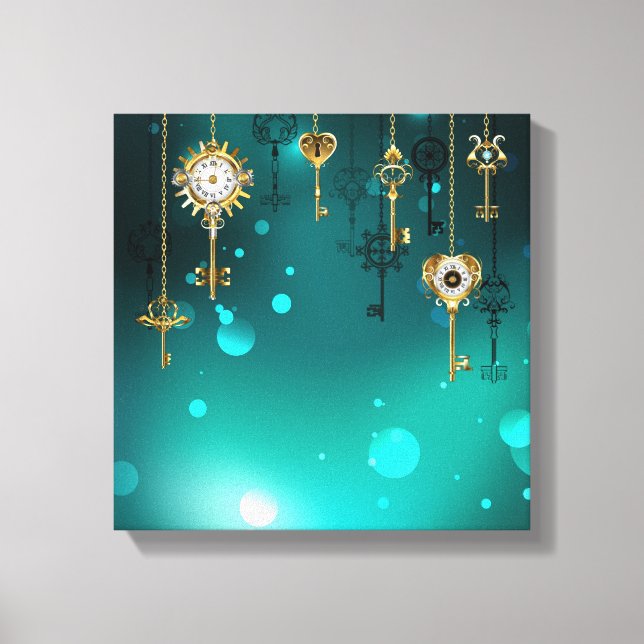 Impressão Em Tela Chaves de Esqueleto Anticas em Fundo Verde (Frente)