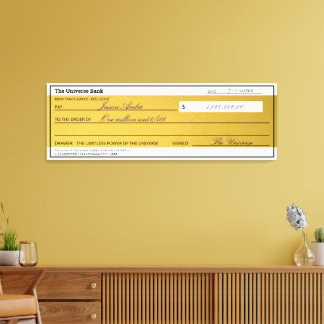 Impressão Em Tela Cheque de Abundância de Ouro Elegante Lei da Atraç