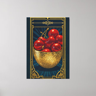 Impressão Em Tela Cherries in Golden Mosaic Bowl deco art