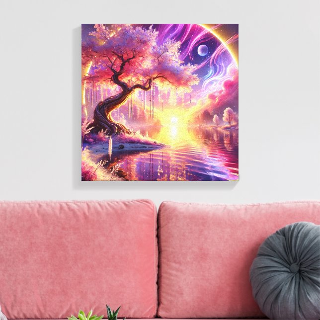 Impressão Em Tela Cherry Blossom Fantasy: Cena Tranquila do Sol (Insitu(Sala de estar))