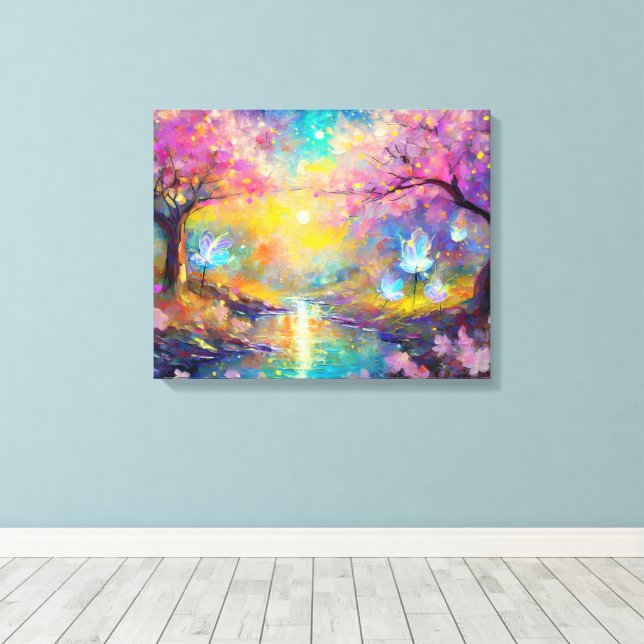 Impressão Em Tela Cherry Blossom Fantasy Sunrise Stream (Insitu(piso de madeira))