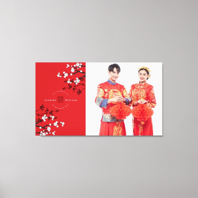 Impressão Em Tela Cherry Blossoms e dupla felicidade Foto de casamen (Frente)