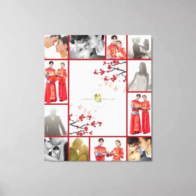 Impressão Em Tela Cherry Blossoms e Ouro Casamento Chinês Duplo Xi (Frente)