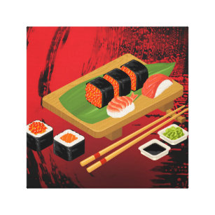 Impressão Em Tela Chic Modern Elegante Black & Red Sushi