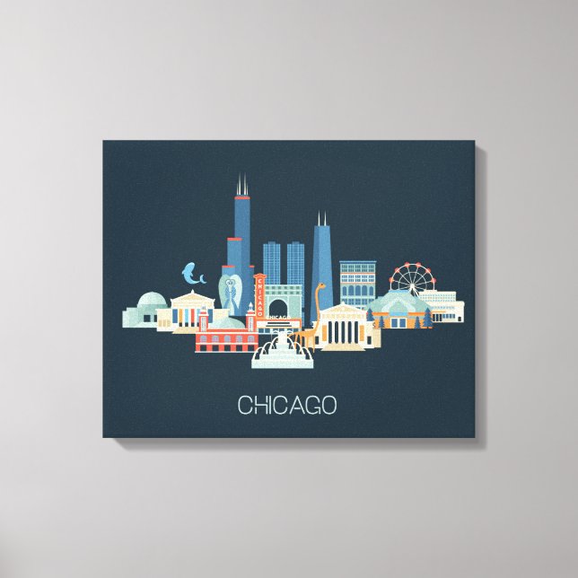 Impressão Em Tela Chicago, Illinois | Design em azul (Frente)