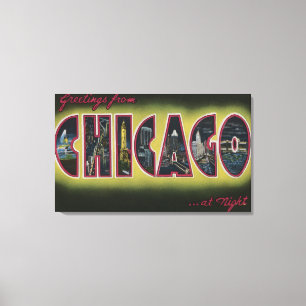 Impressão Em Tela Chicago, Illinois (Nighttime)
