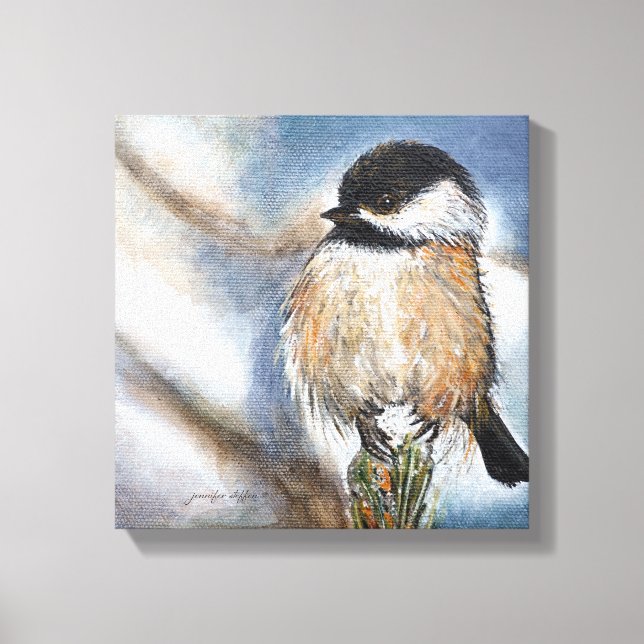 Impressão Em Tela Chickadee Black Capped Bird Winter Art (Frente)